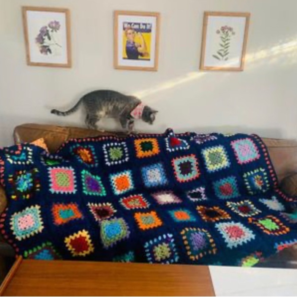 Boho Granny Square Afghan Blanket (New)